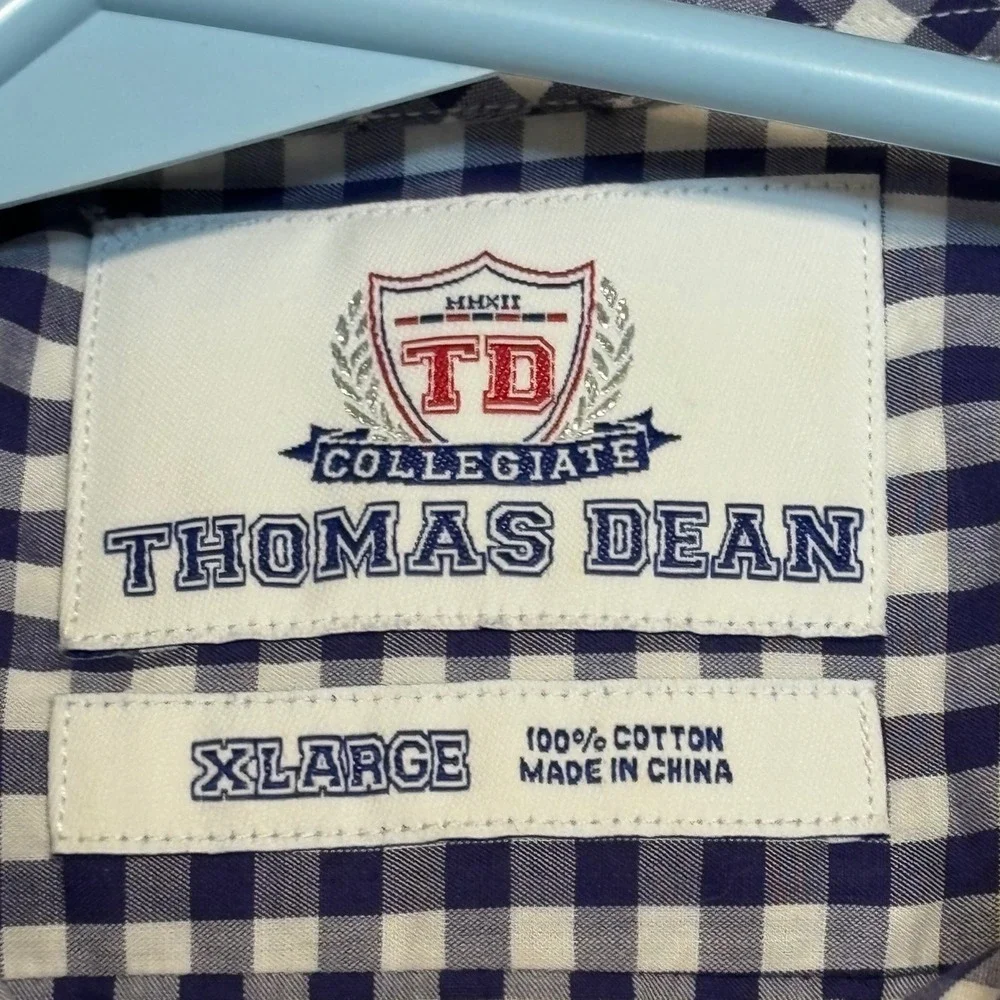 Thomas Dean Collegiate TCU Horned Frogs Gingham Button Down Shirt Mens XL Navy